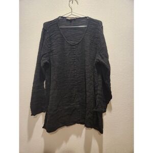 NWOT FLAX Black Textured V Neck Long Sleeve‎ Tunic Top Women's M